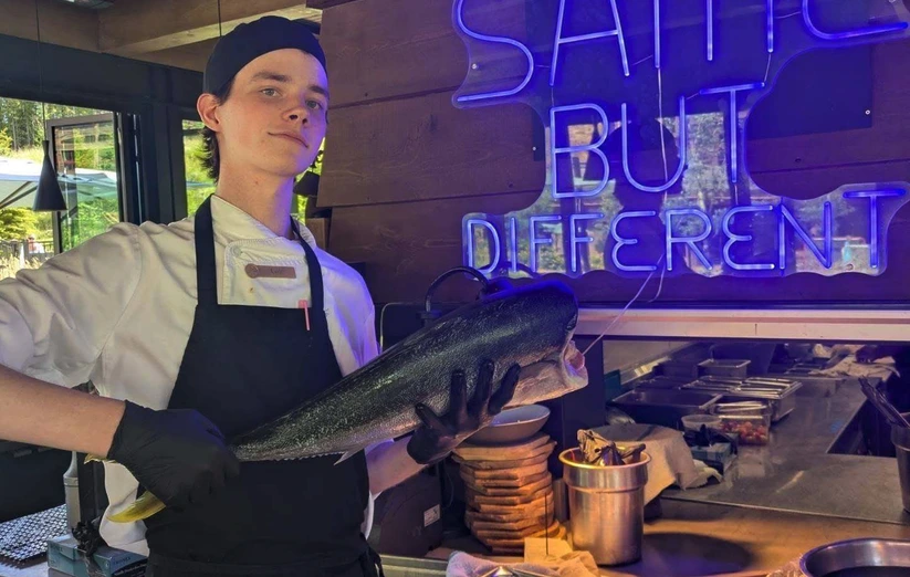Cole working as a kitchen intern at hotel in Montana